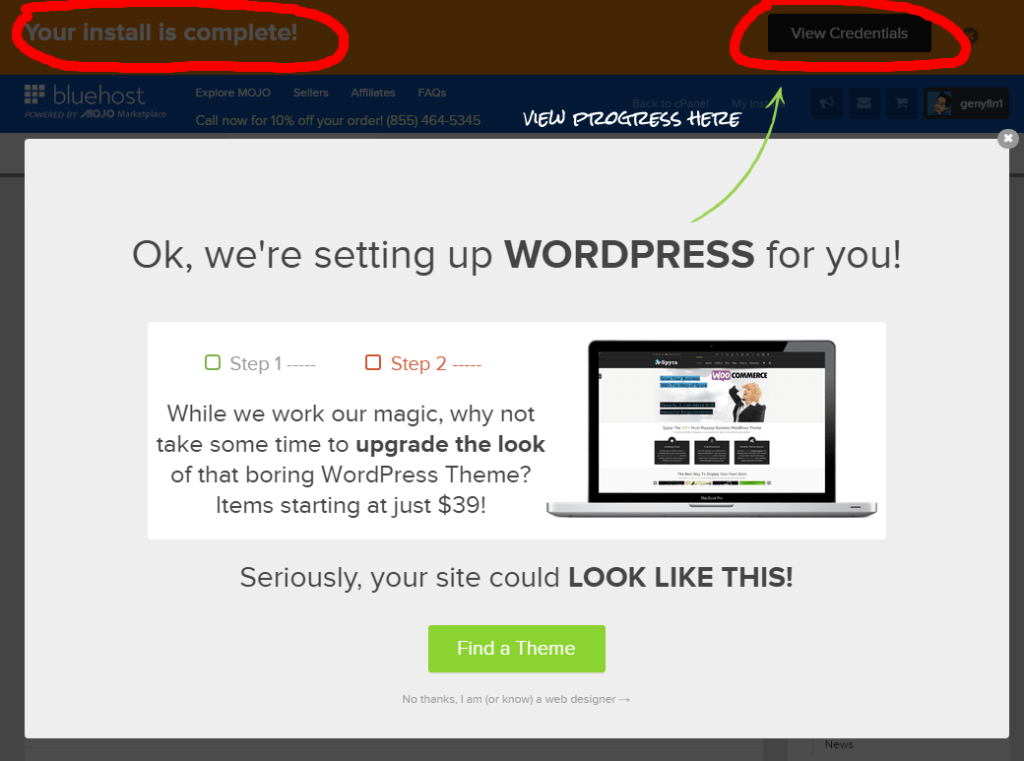 wordpress install complete
